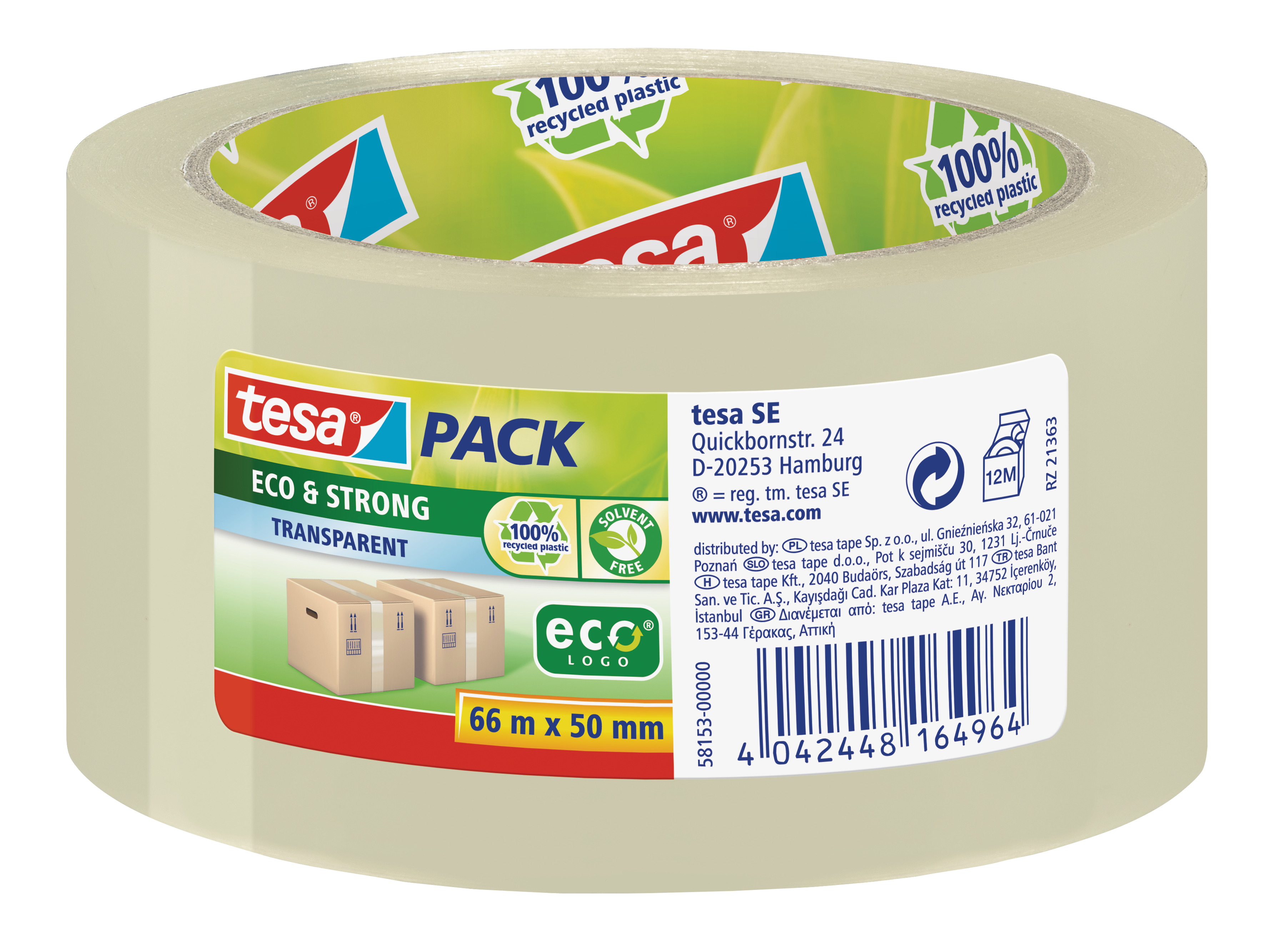 Tesa 58153 Packtejp eco, transparent, 66 m x 50 mm