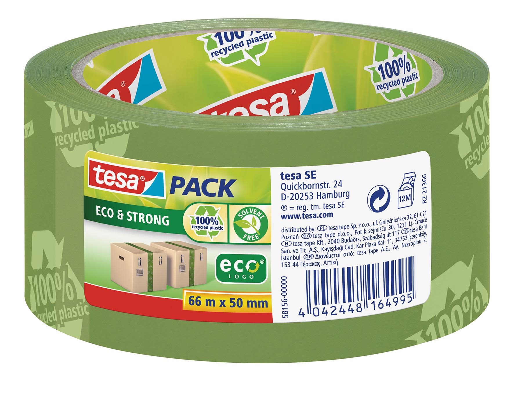 Tesa 58156 Packtejp eco, print, grön, 66 m x 50 mm