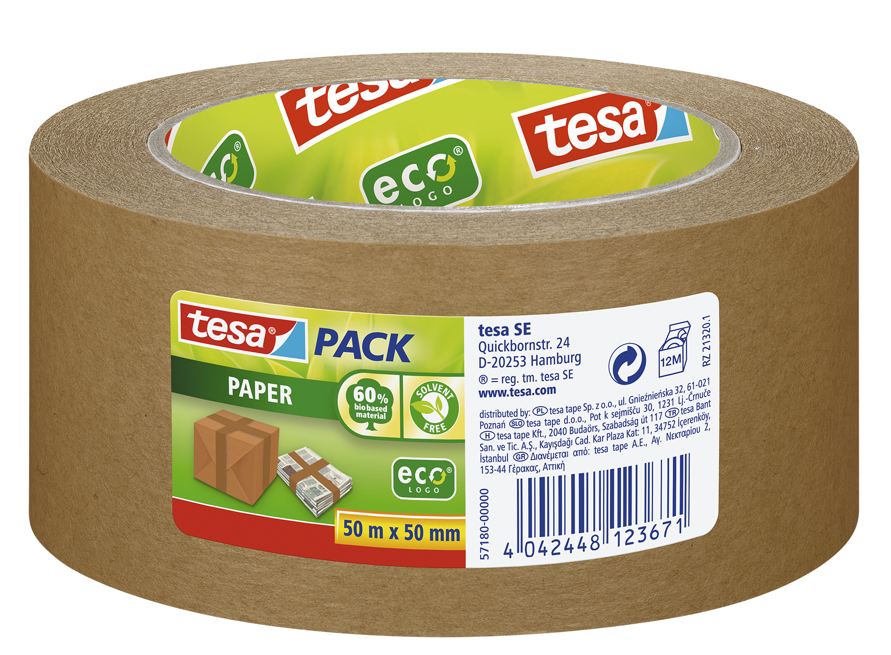Tesa 57180 Packtejp eco, papper, brun, 66 m x 50 mm