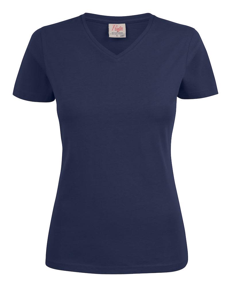 Printer Heavy V-neck Lady T-shirt Marinblå Marinblå