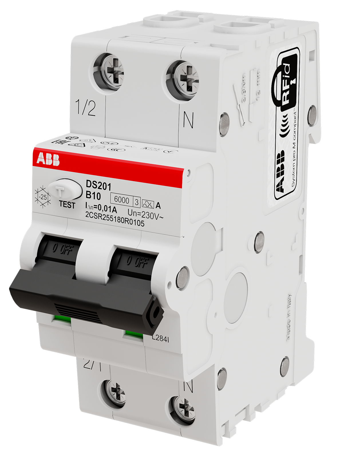 ABB 2CSR255180R2105 Personskyddsautomat 6kA, B-karakteristik, typ A DS201 B10 A100