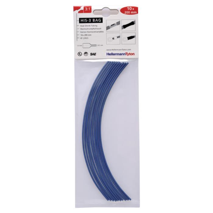 Hellermann Tyton HIS-3 Bag 1,5/0,5 Krympslang 1,5/0,5 x 200 mm, 10-pack Blå