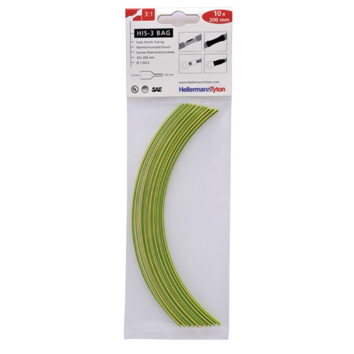Hellermann Tyton HIS-3 Bag 1,5/0,5 Krympslang 1,5/0,5 x 200 mm, 10-pack Gul/Grön