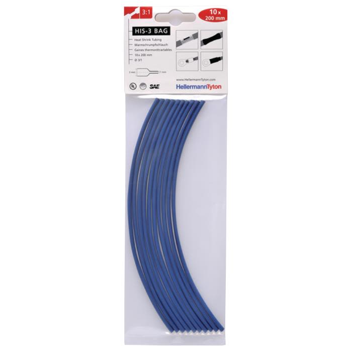 Hellermann Tyton HIS-3 Bag 3/1 Krympslang 3/1 x 200 mm, 10-pack Blå