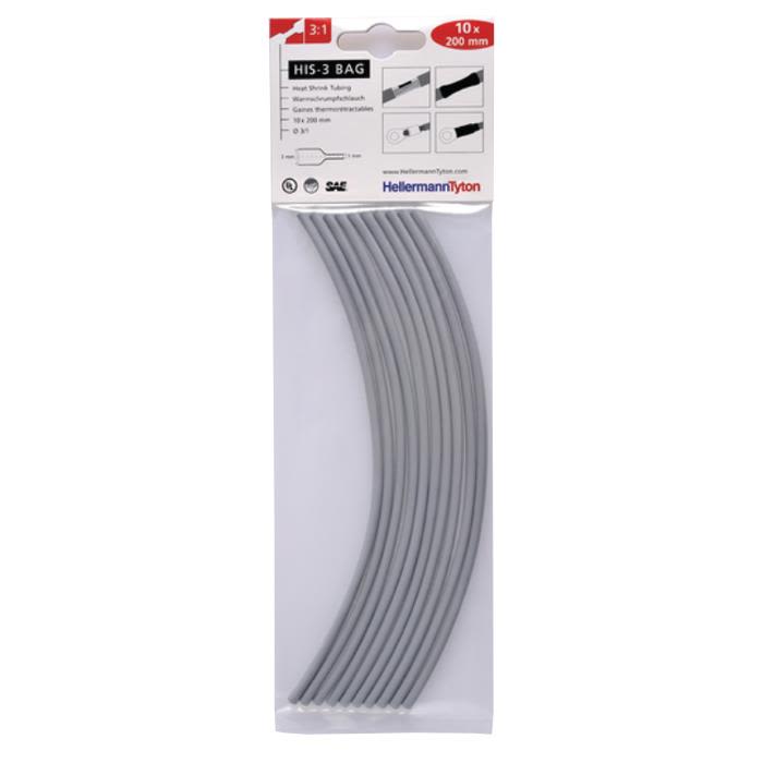 Hellermann Tyton HIS-3 Bag 3/1 Krympslang 3/1 x 200 mm, 10-pack Grå