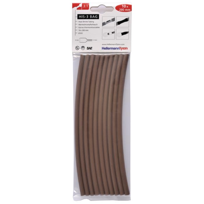 Hellermann Tyton HIS-3 Bag 6/2 Krympslang 6/2 x 200 mm, 10-pack Brun