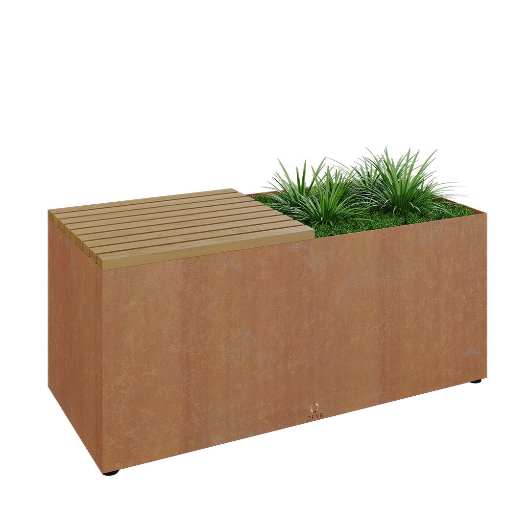 OFYR Herb Garden Bench Corten Trädgårdsbänk sittskiva utav trä Cortenstål