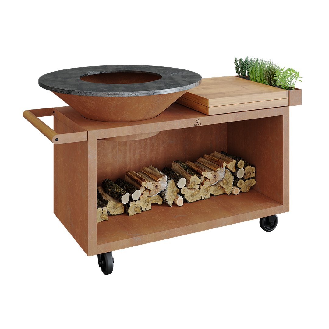 OFYR Island Corten 100 PRO TW Grillbord cortenstål Skärbräda i teak