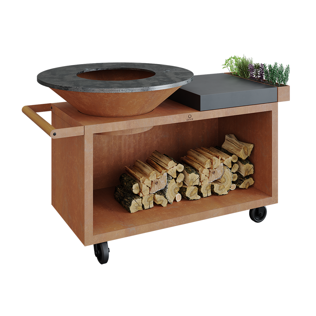 OFYR Island Corten 100 PRO CD Grillbord cortenstål Mörkgrå keramisk skärbräda