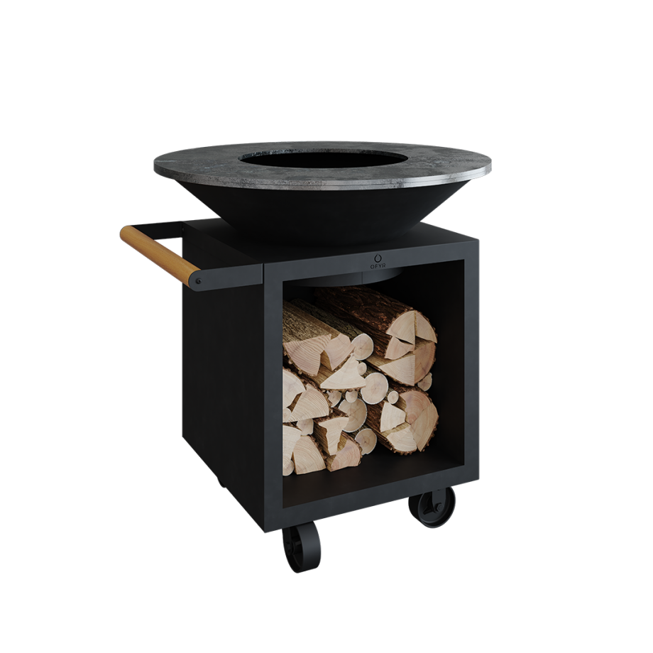 OFYR Classic Storage Black 100 PRO Grillbord handtag av teakträ Svartlackerat stål