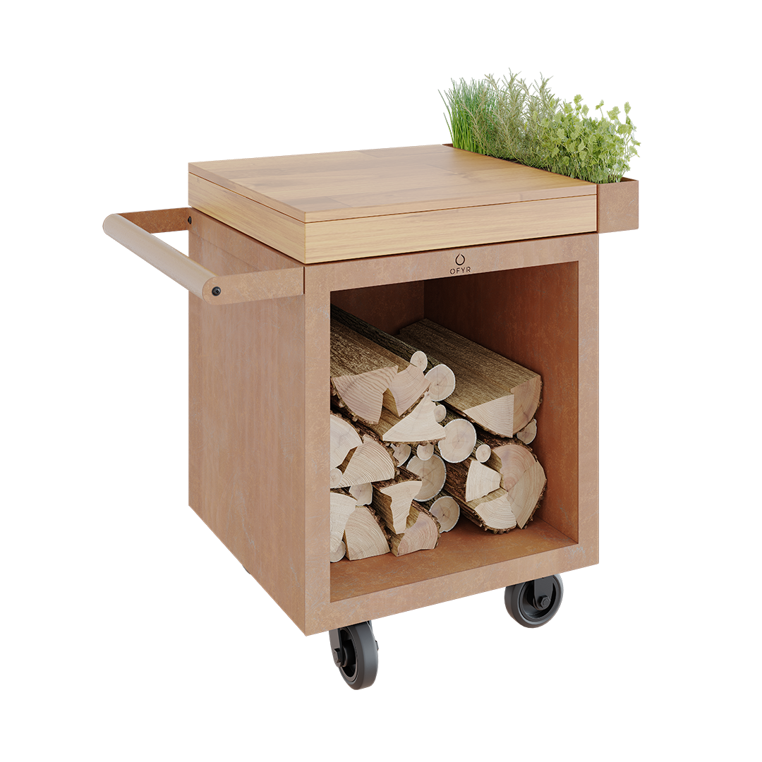 OFYR Mise en Place Table Corten PRO 65 TW Arbetsbord skärbräda i teak Cortenstål
