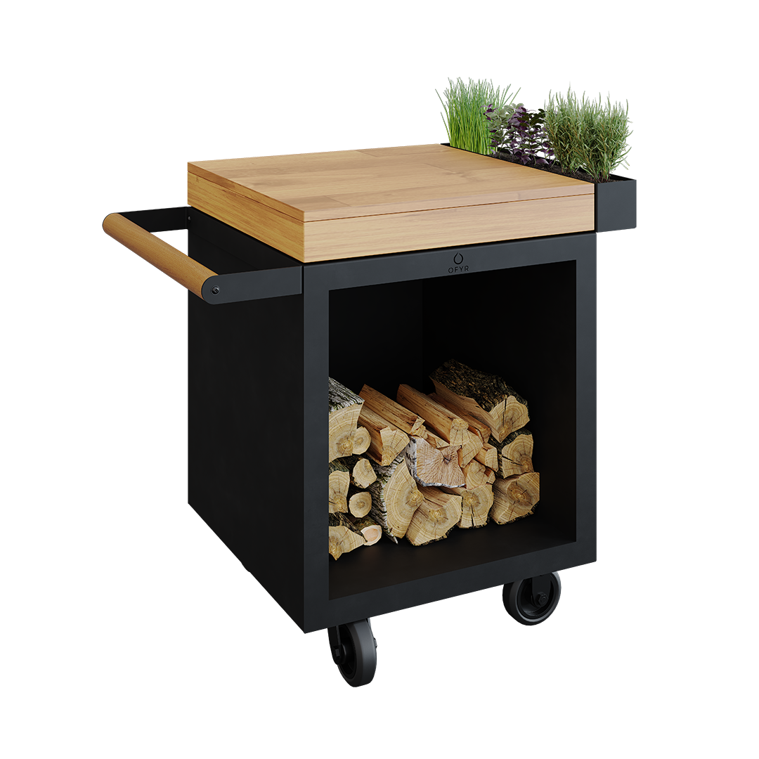 OFYR Mise en Place Table Black 65 PRO TW Arbetsbord skärbräda i teak Svartlackerat stål