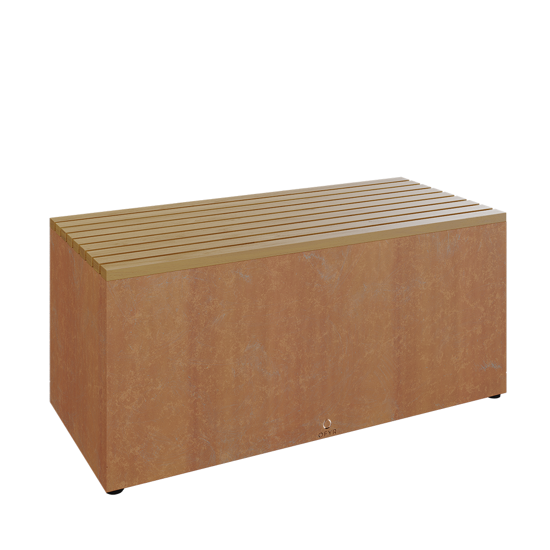 OFYR Garden Bench Corten Trädgårdsbänk teak-träplanka Cortenstål