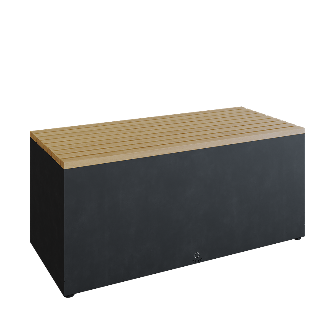 OFYR Garden Bench Black Trädgårdsbänk teak-träplanka Svartlackerat stål