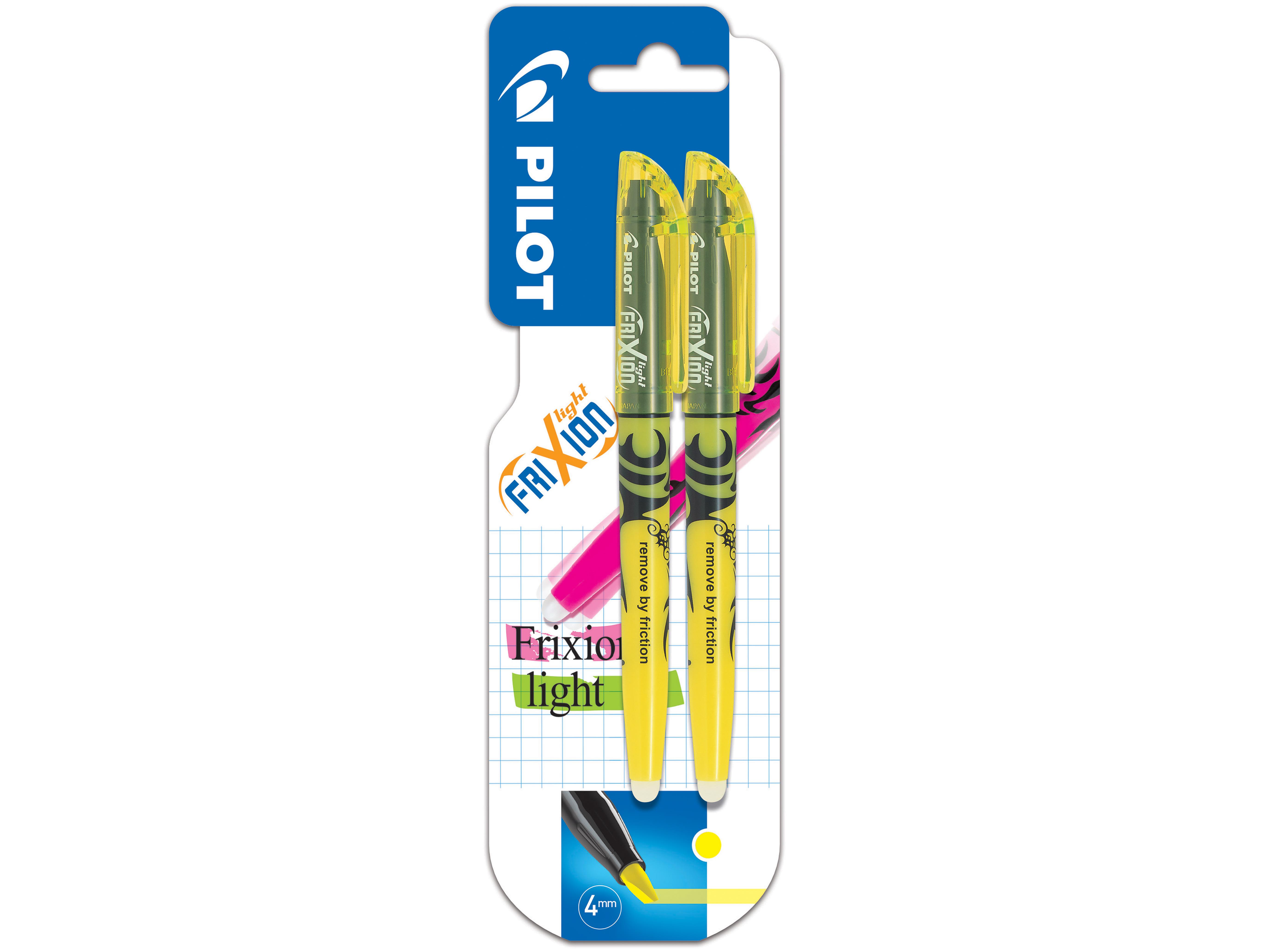 Pilot FriXion Light Merkepenn gul, viskbar, 2-pakk