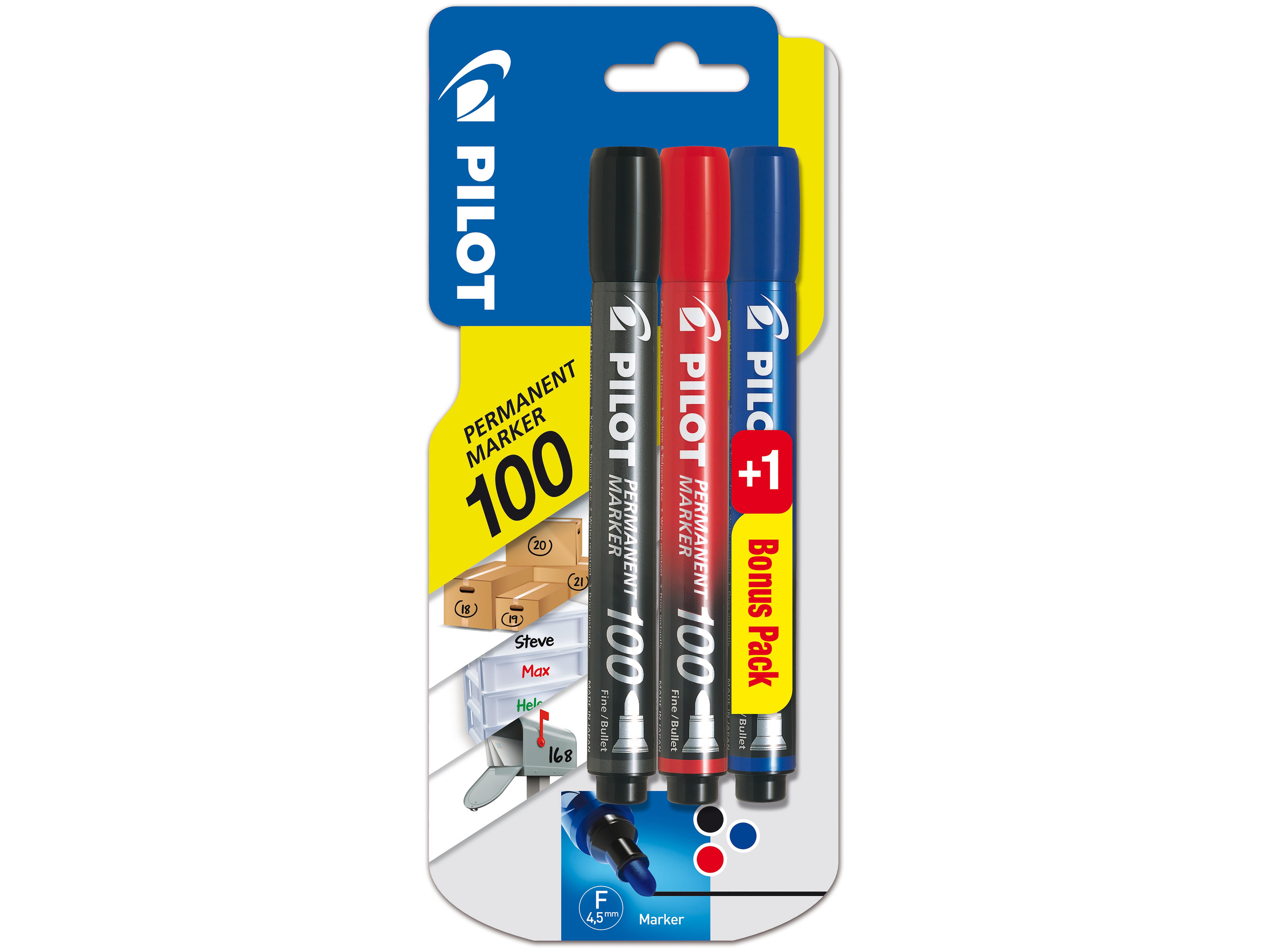 Pilot Permanent Marker 100 Markeringspenn konisk spiss, 3-pakk