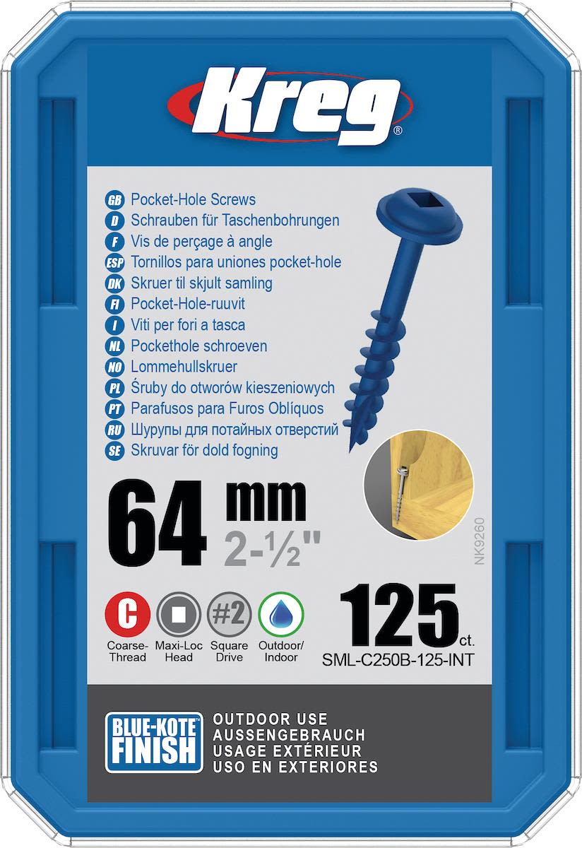 Kreg SML-C250B-125 Skrue 64 mm Ø, Blue-Kote, 125-pakk