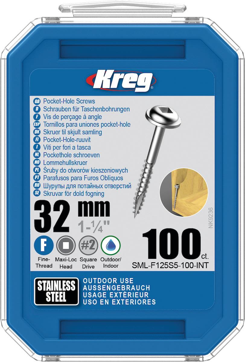 Kreg SML-F125S5-100 Skrue 32 mm Ø, rustfri, Maxi-Loc, 100-pakk
