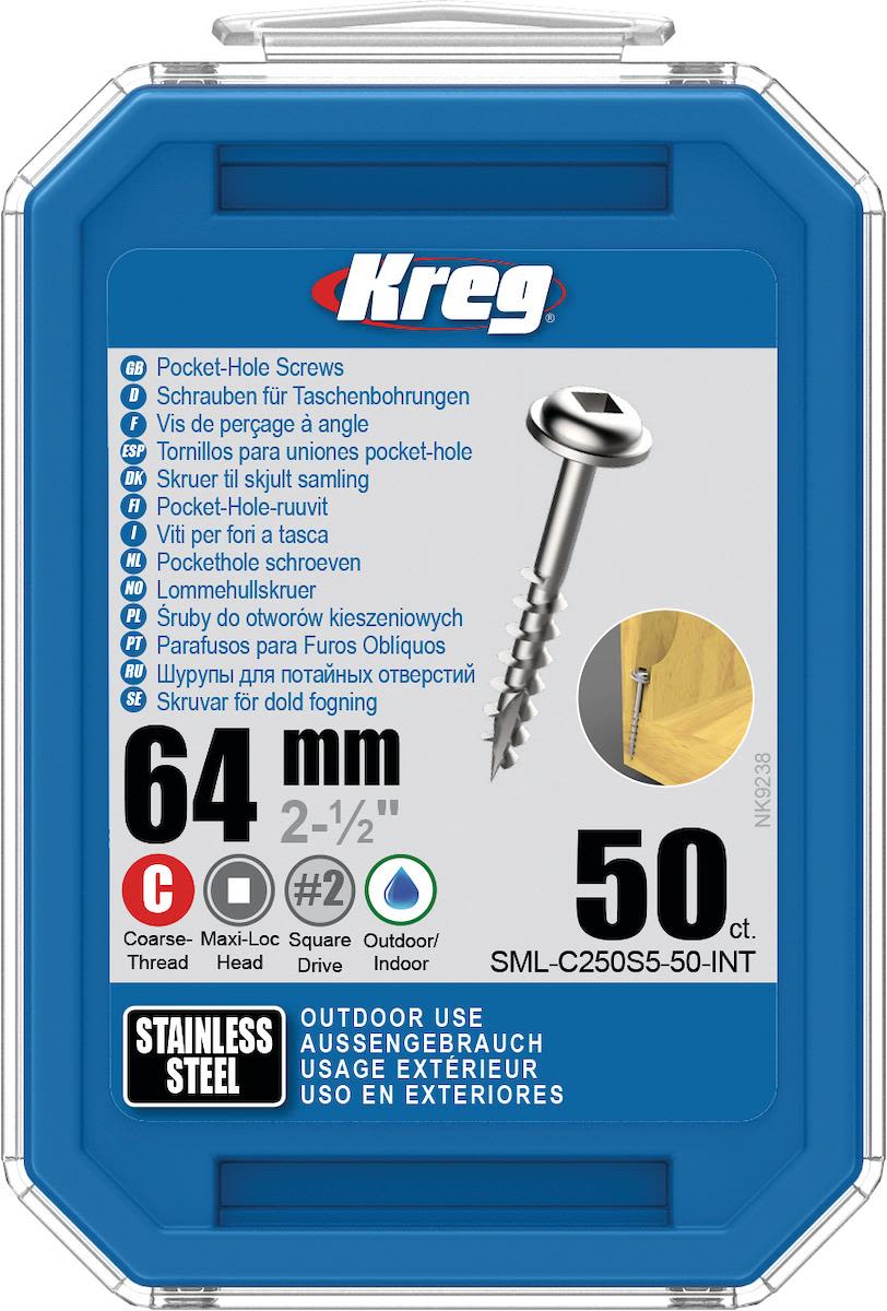 Kreg SML-C250S5-50 Skruv 64 mm Ø, rostfri, Maxi-Loc 50-pack