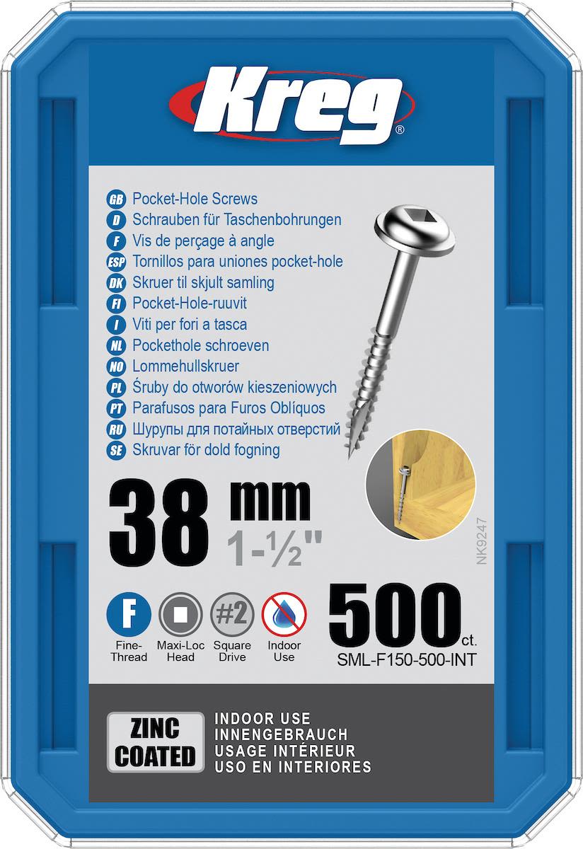 Kreg SML-F150-500 Skruv 38 mm Ø, förzinkad, Maxi-Loc 500-pack