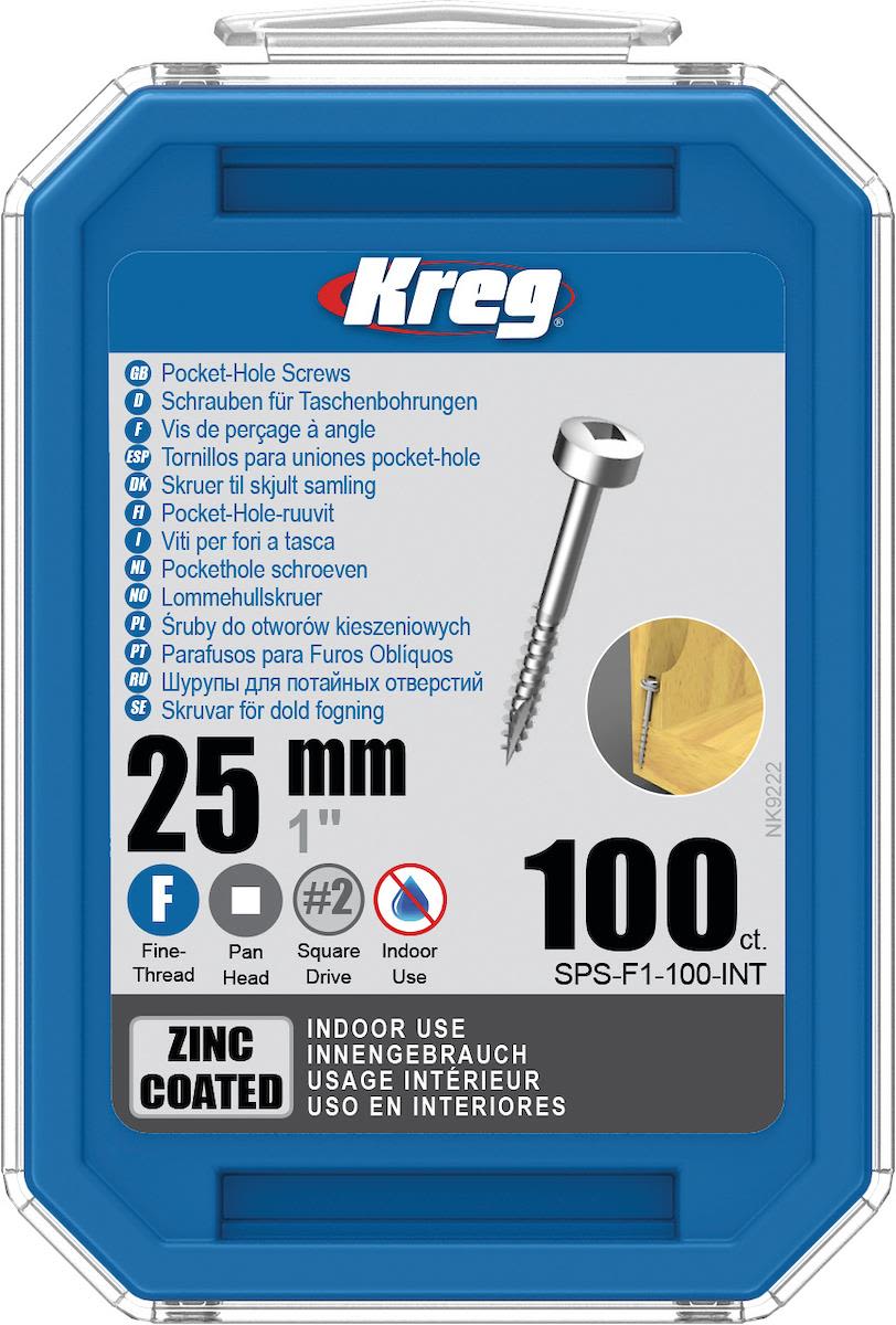 Kreg SPS-F1-100 Skrue 25 mm Ø, galvanisert, Pan Head 100-pakk