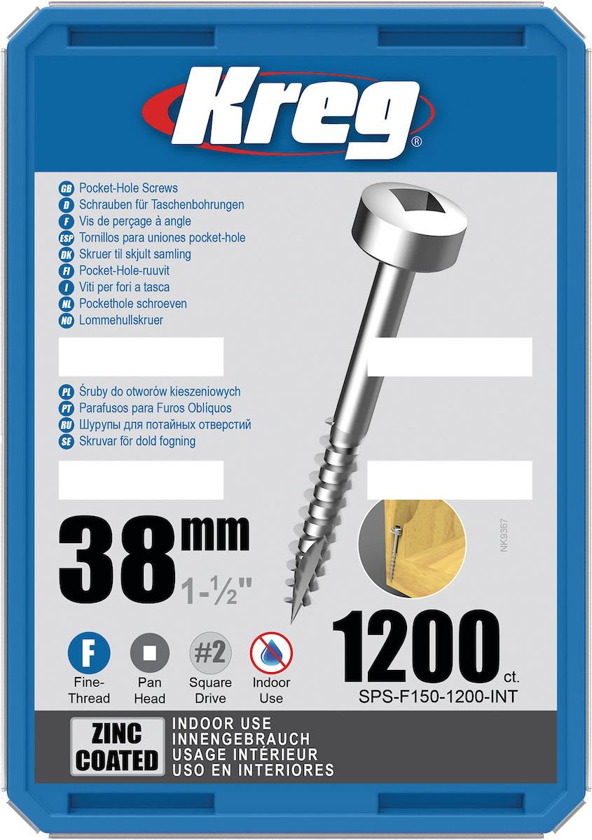 Kreg SPS-F150-1200-INT Skruv 38 mm Ø, förzinkad, 1200-pack, Pan Head