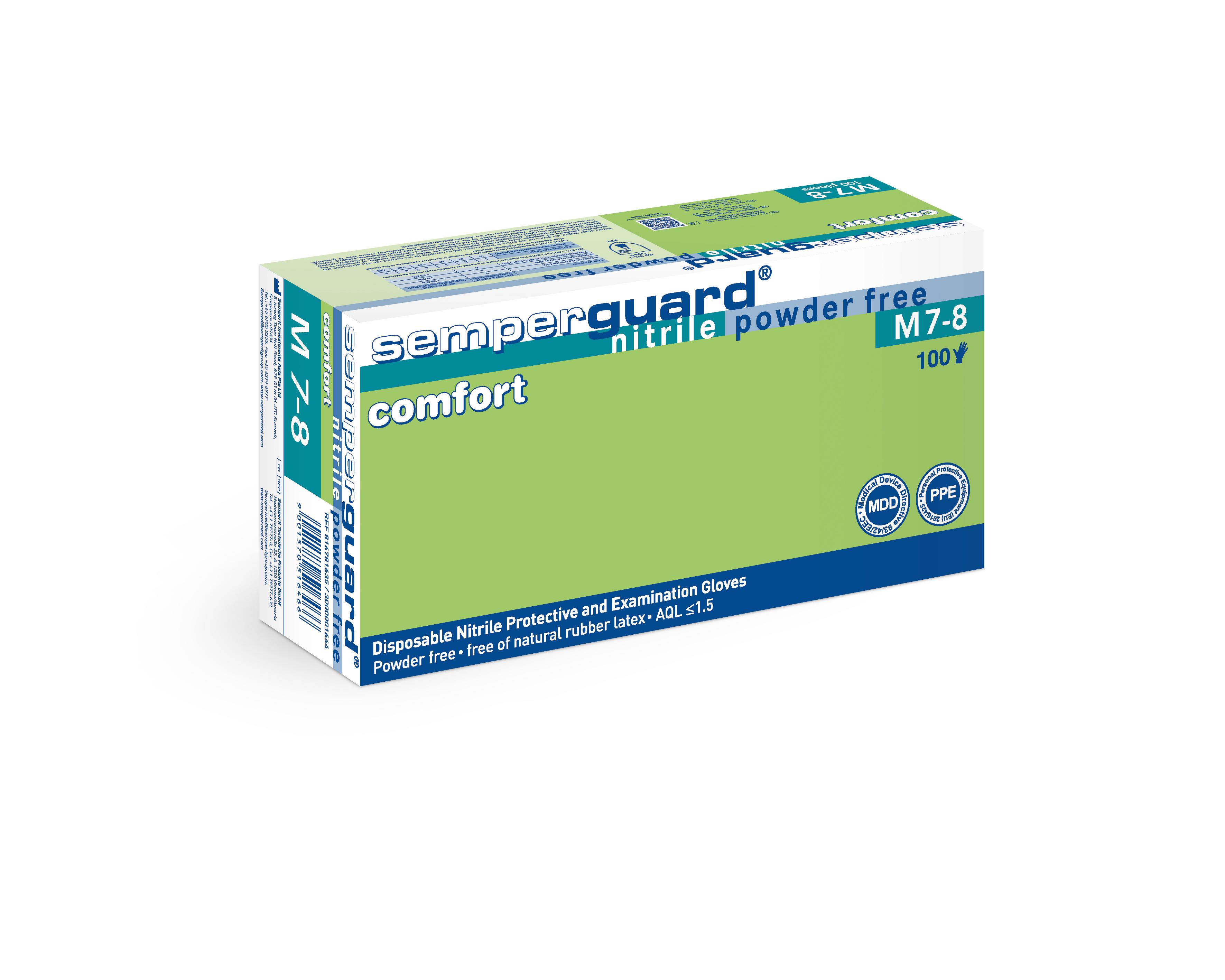 Semperguard M7-8 Comfort Engangshandske nitril, pulverfri L, 100 stk