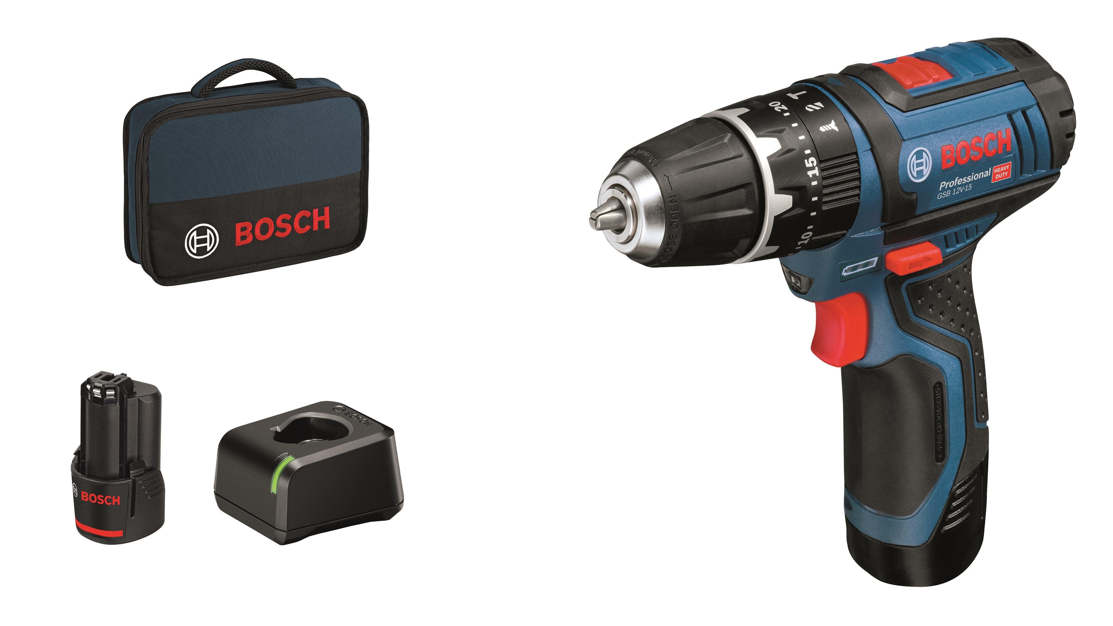 Bosch GSB 12V-15 Slagboremaskine med batteri og lader