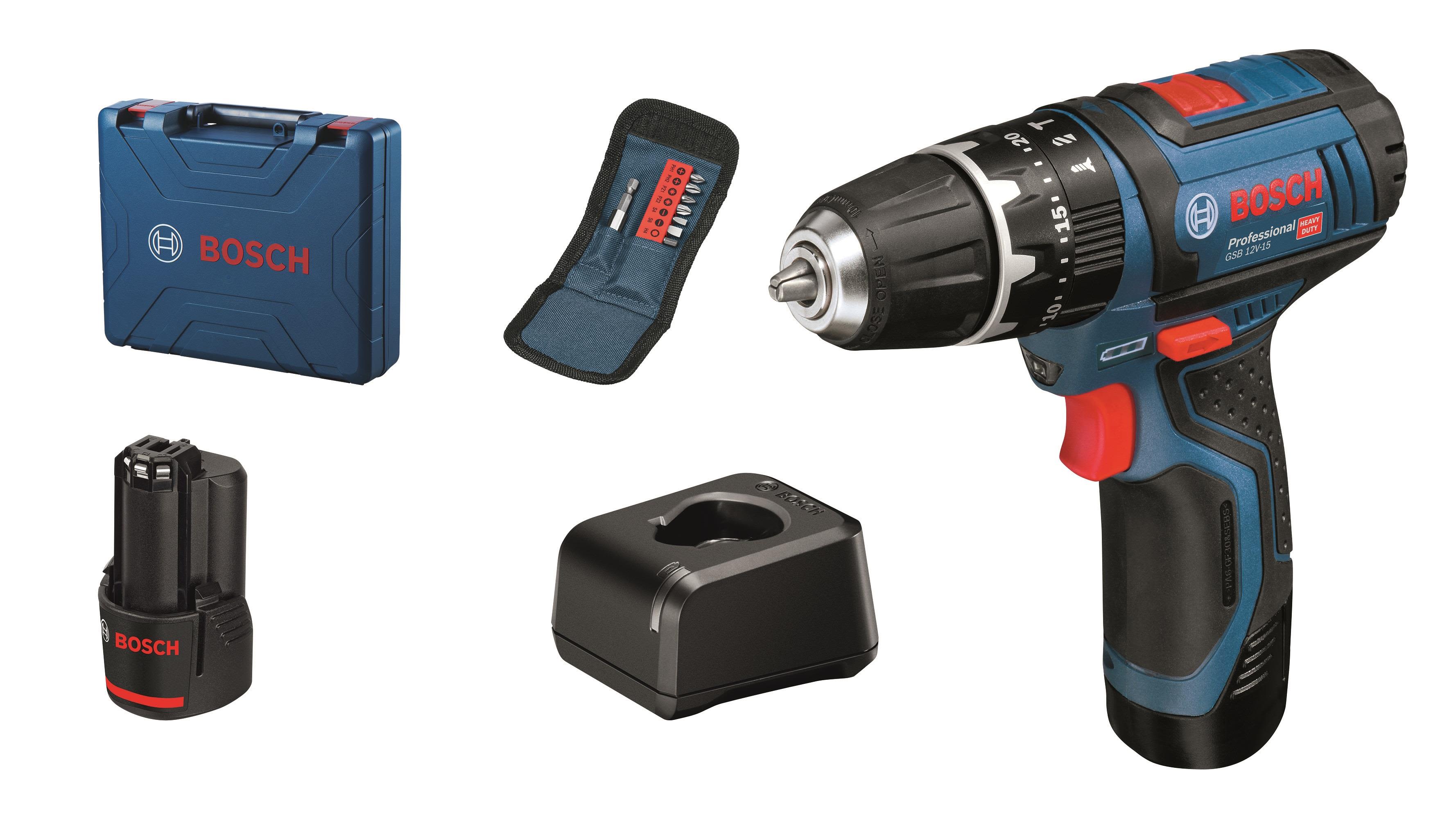 Bosch GSB 12V-15 Slagborrmaskin med batteri och laddare