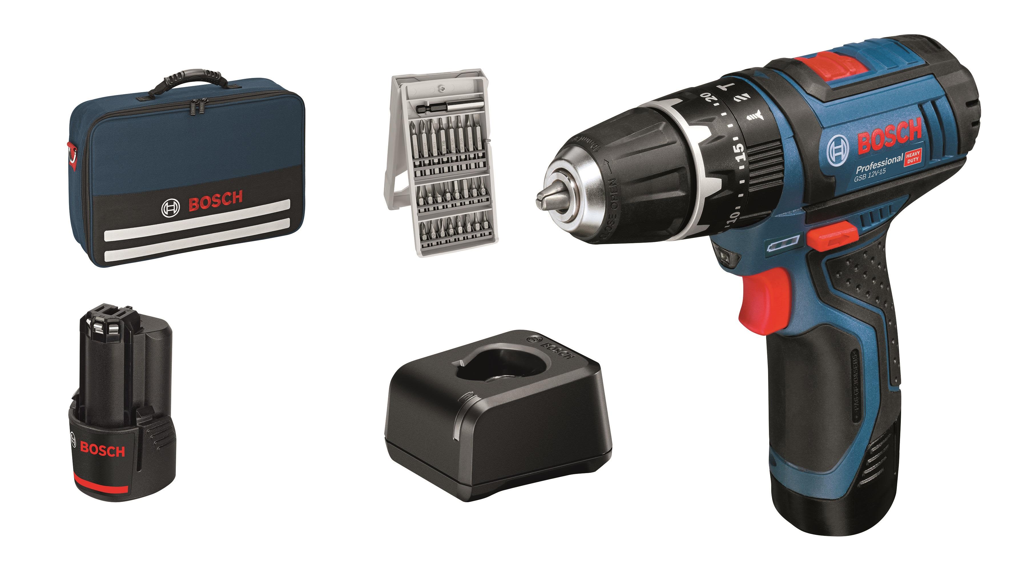 Bosch GSB 12V-15 Slagboremaskine med batteri og oplader