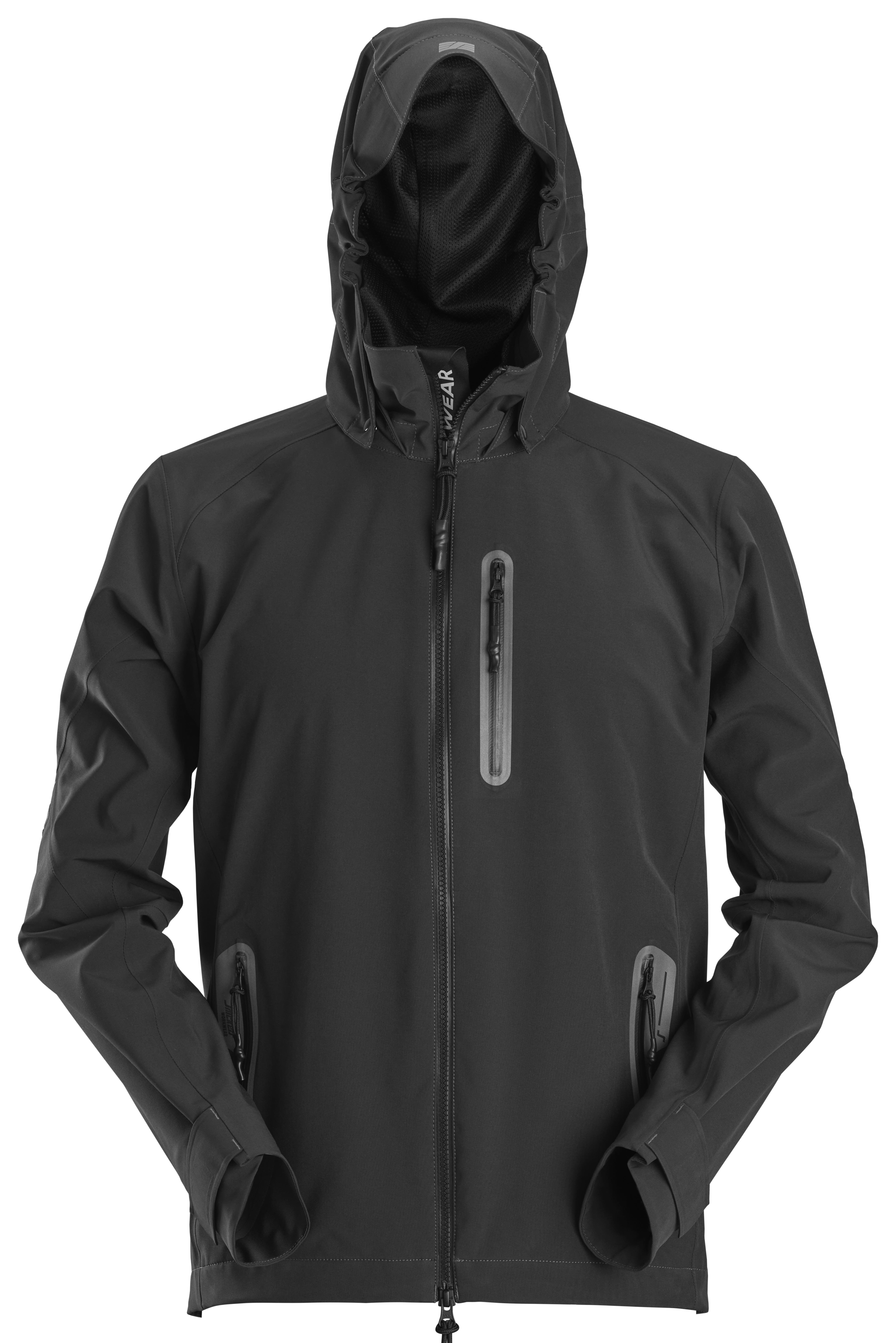 Snickers Workwear 1218 FlexiWork Softshelljakke svart, vanntett, avtagbar hette XS