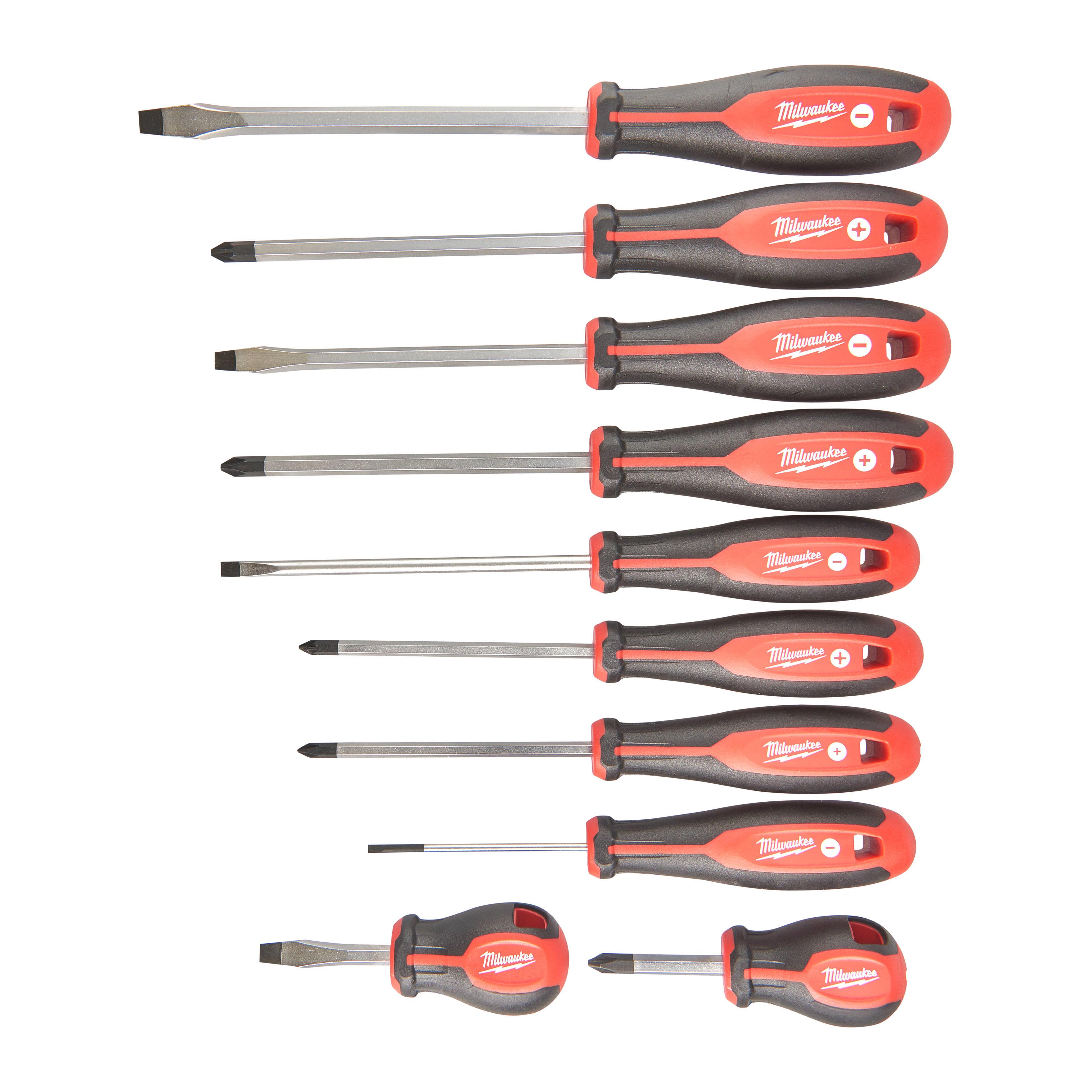 Milwaukee Tri-Lobe Skrutrekkersett med rundt skaft PZ1/PZ2/PH1/PH2/SL3/SL5.5/SL6.5/SL6.5/SL8