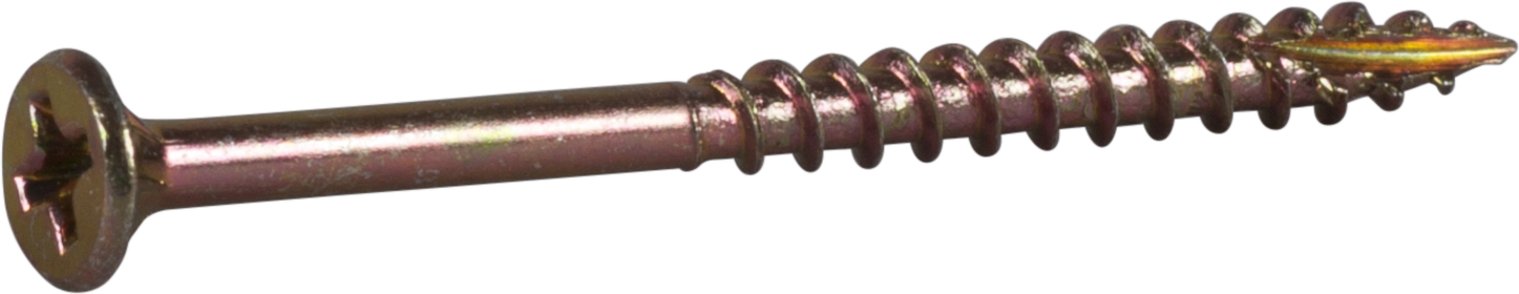 ESSVE 557145 Sokkelskrue 3,4 mm Ø, gulkromatert, PH2 45 mm, 250-pakning