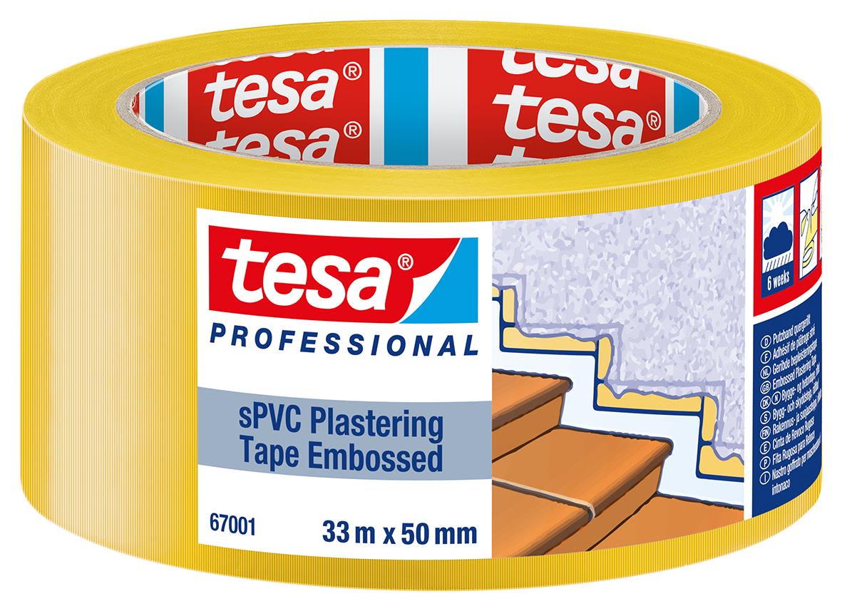 Tesa 67001-00001-00 Byggtejp räfflad, 33 m x 50 mm, gul