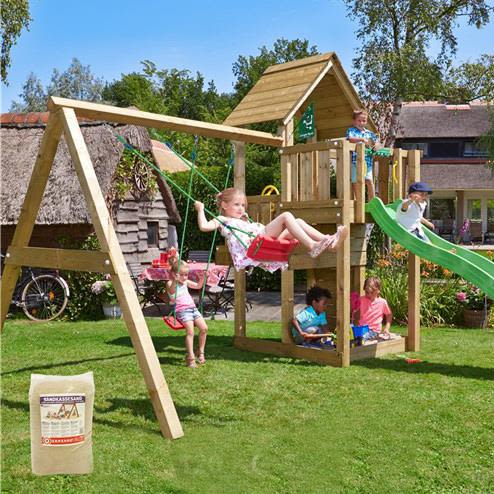 Jungle Gym Cubby Lektorn med gunga, 120 kg sand och rutschkana
