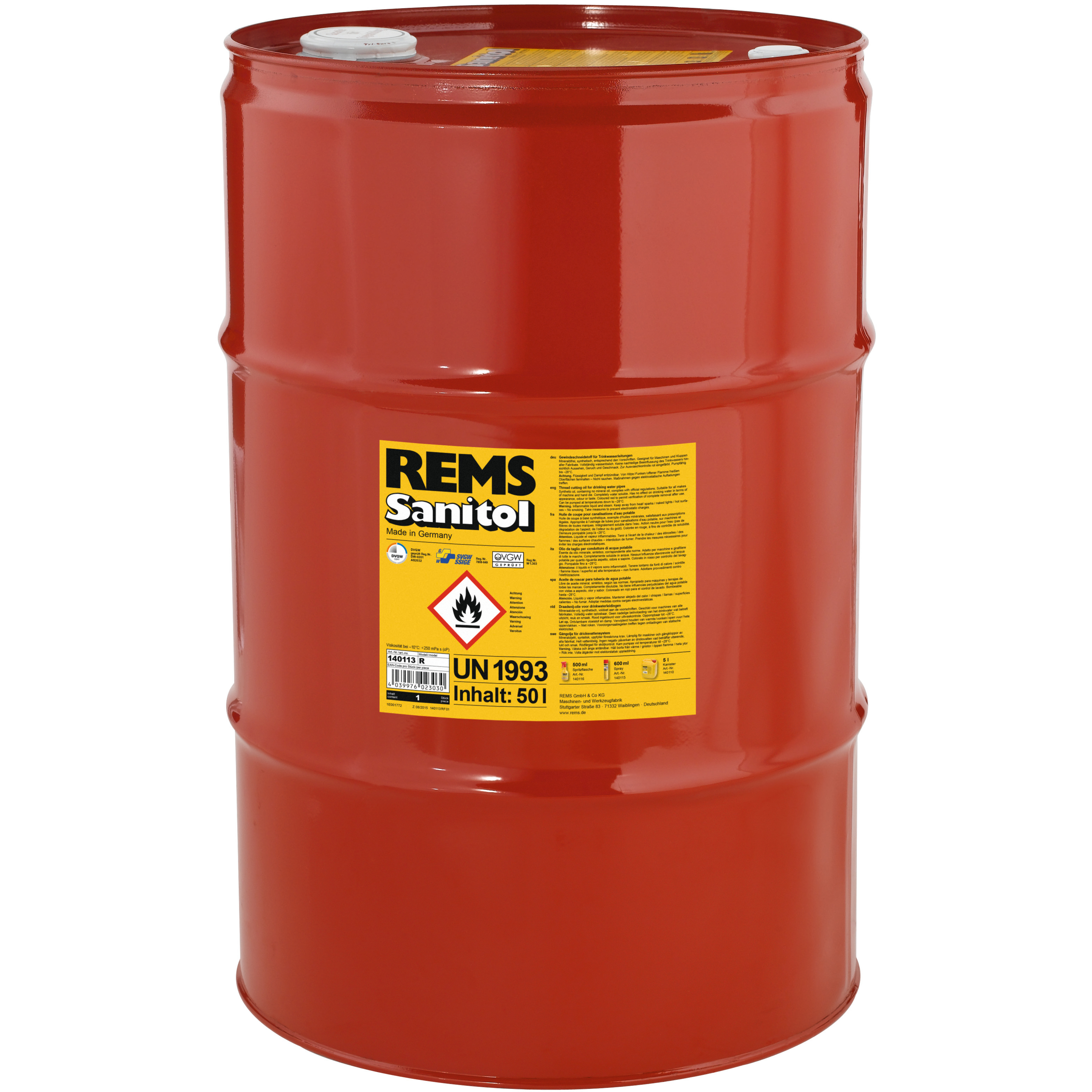 REMS Sanitol Gängolja syntetisk 50 l, i fat