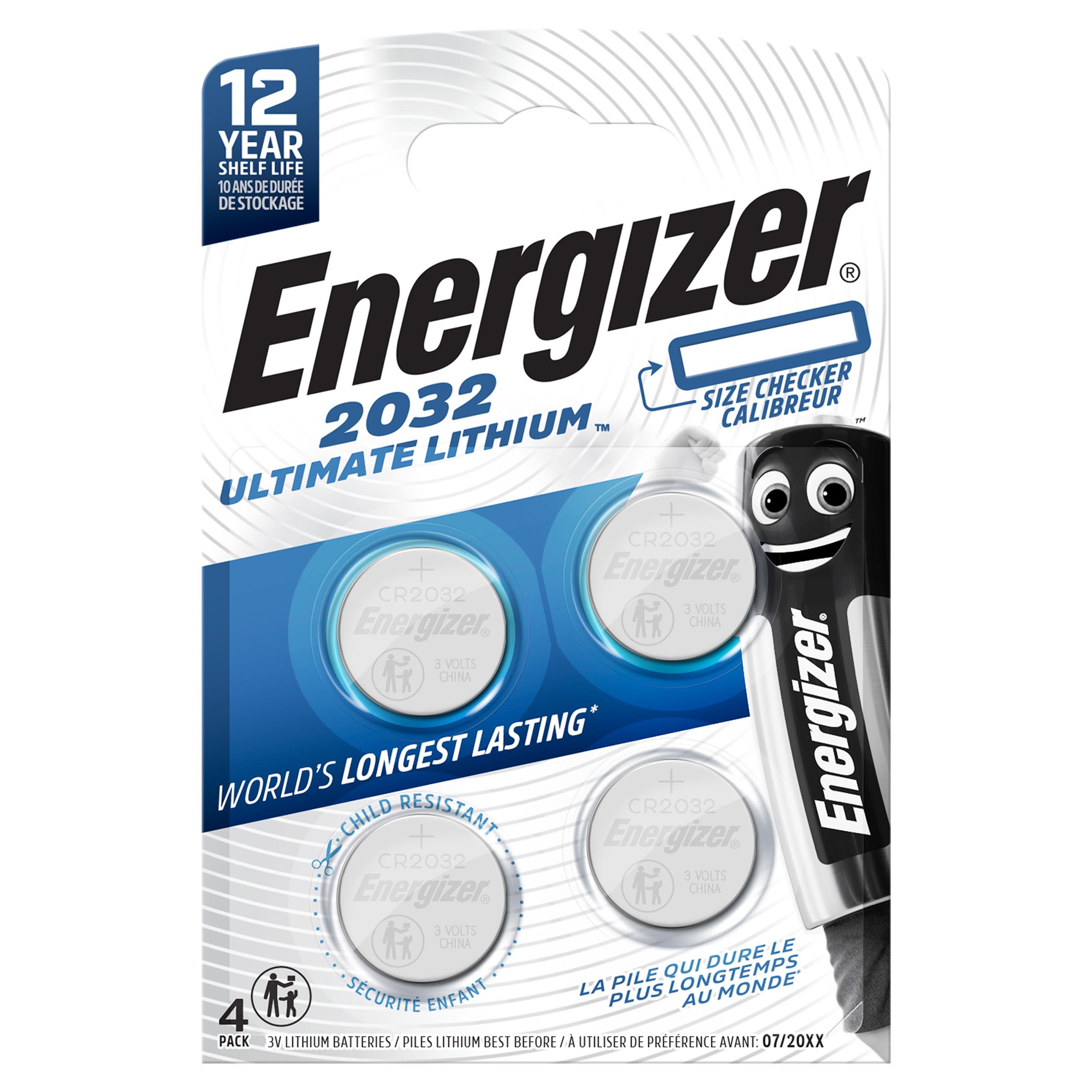 Energizer Ultimate Lithium Knappecellebatteri CR2032, 3 V, 4-pakning 4-pakning