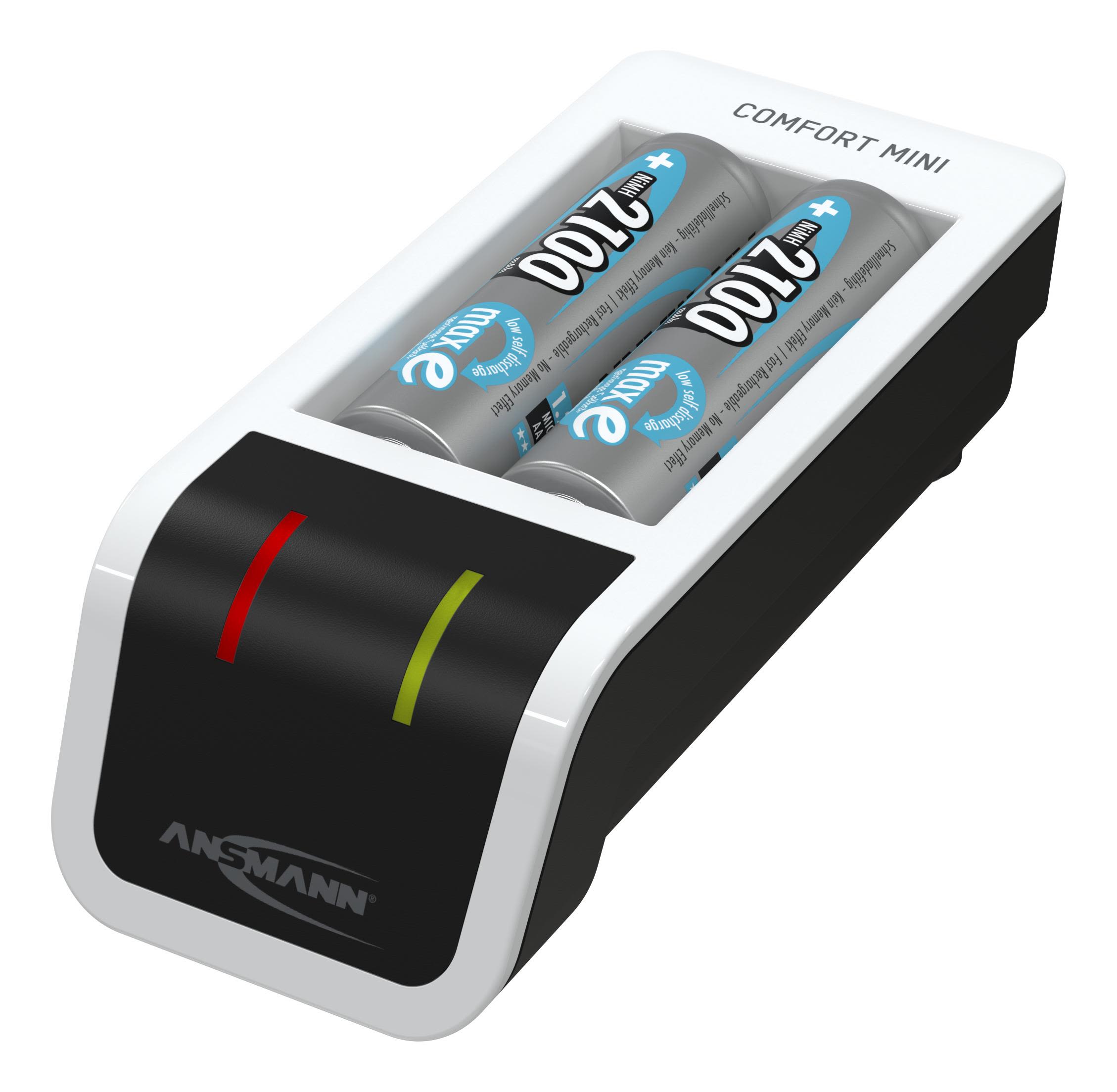 ANSMANN Comfort Mini - 1,5 timer USB-batterilader - (for 2xAA, 2xAAA) + batteri 2 x AA type - 2100 mAh - 800 mA - sort, hvit