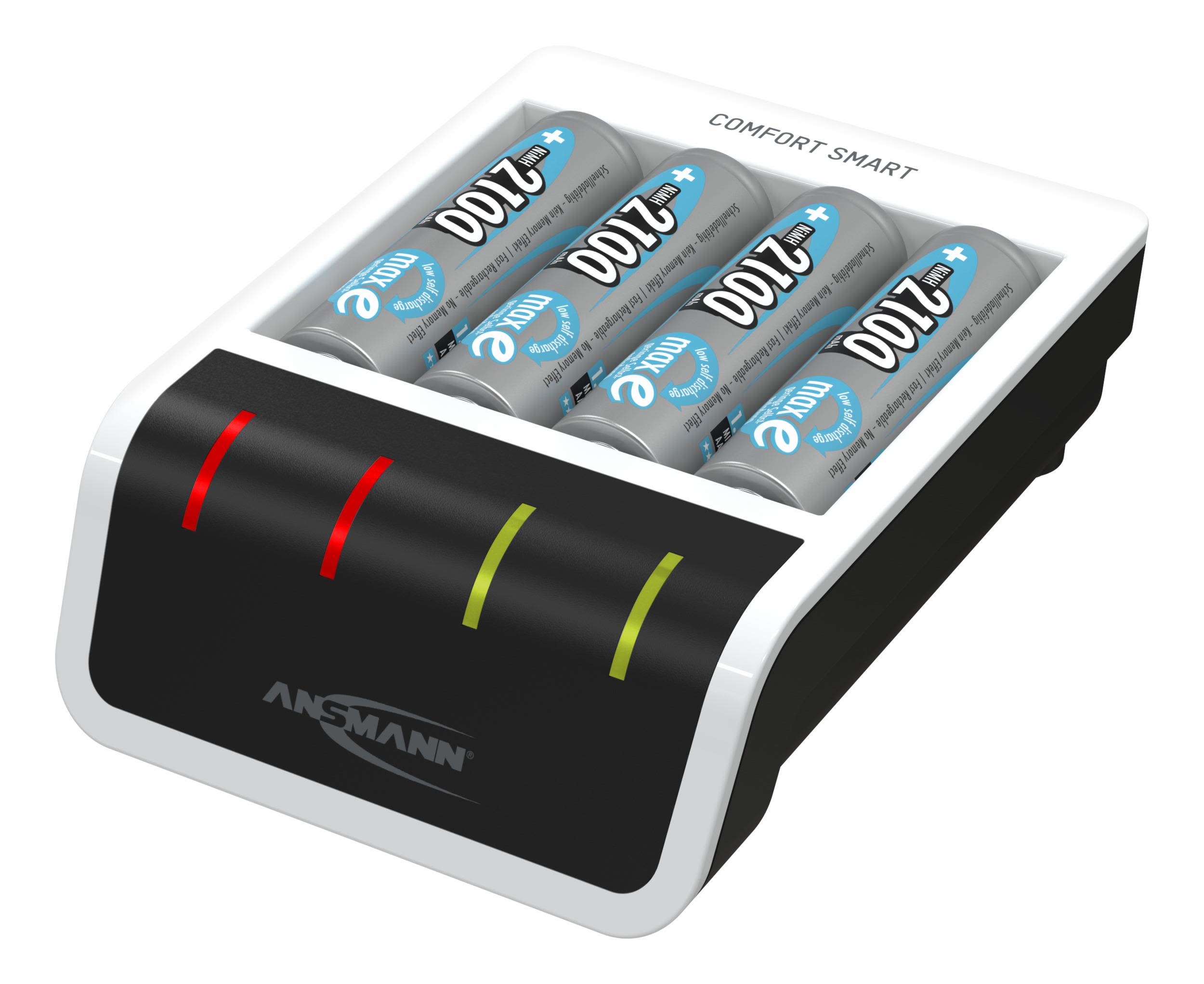 Ansmann 1001-0092-01 Lader NiMH/NiCD, Comfort Smart + 4× AA 2100mAh