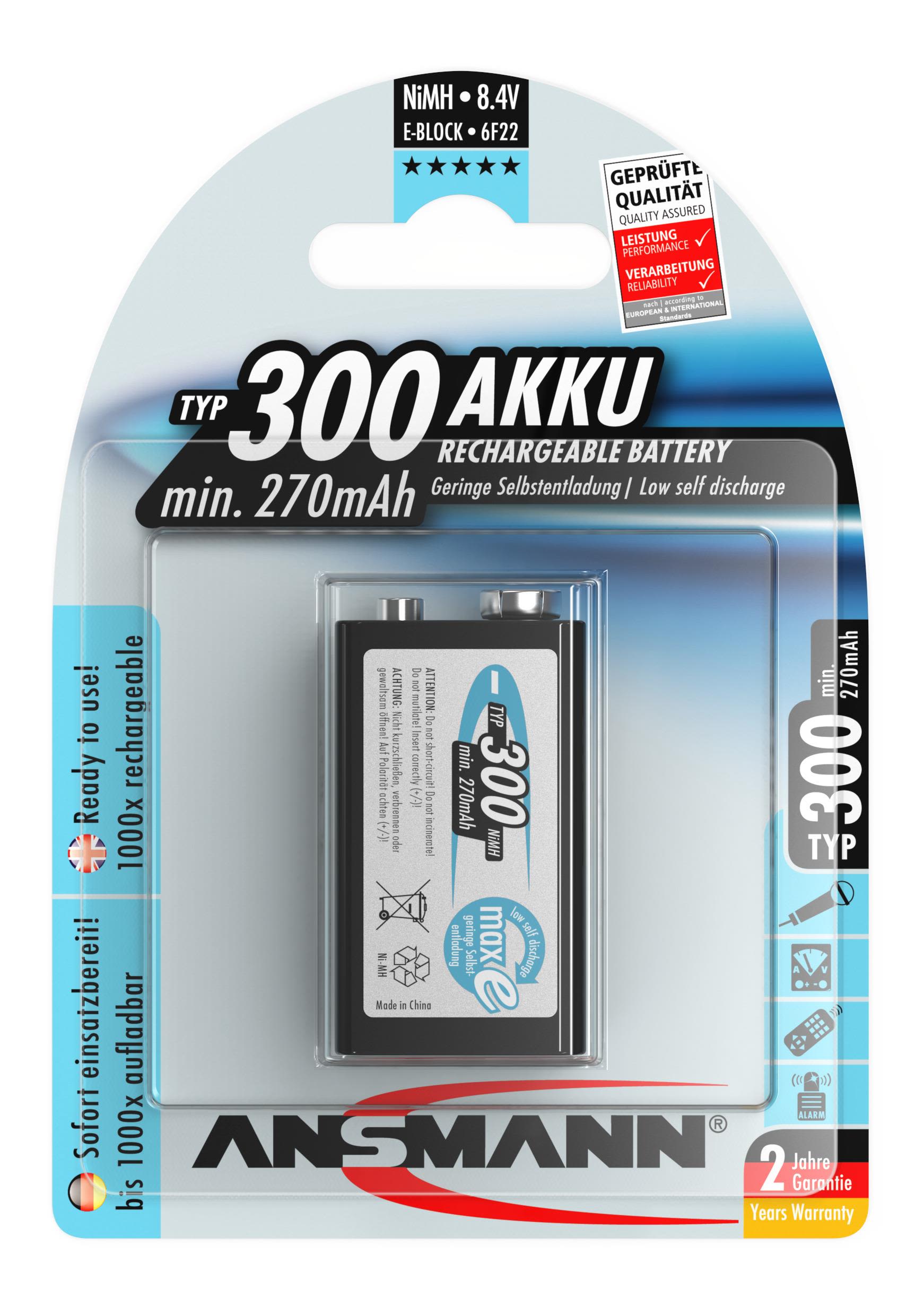 Ansmann 5035453 Batteri oppladbart, E-Block/8,4 V, 9V, NiMH