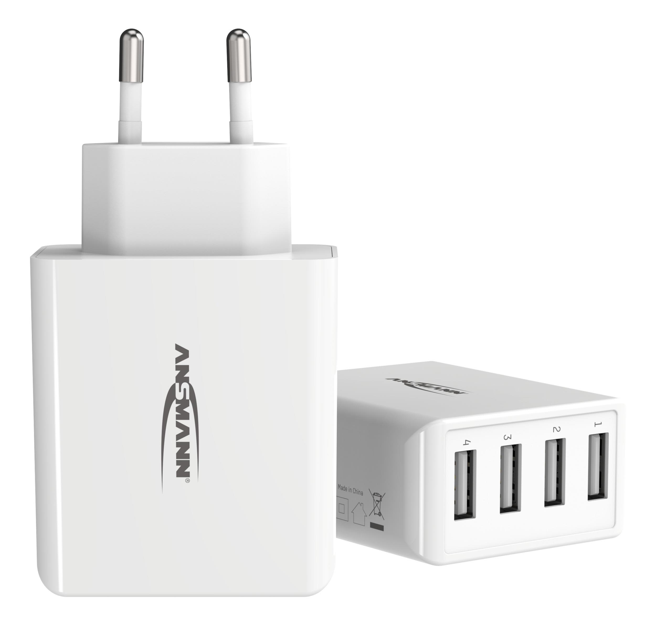 ANSMANN Home Charger HC430 - Strømadapter - 30 watt - 6 A - 4 utgangskontakter (USB) - hvit