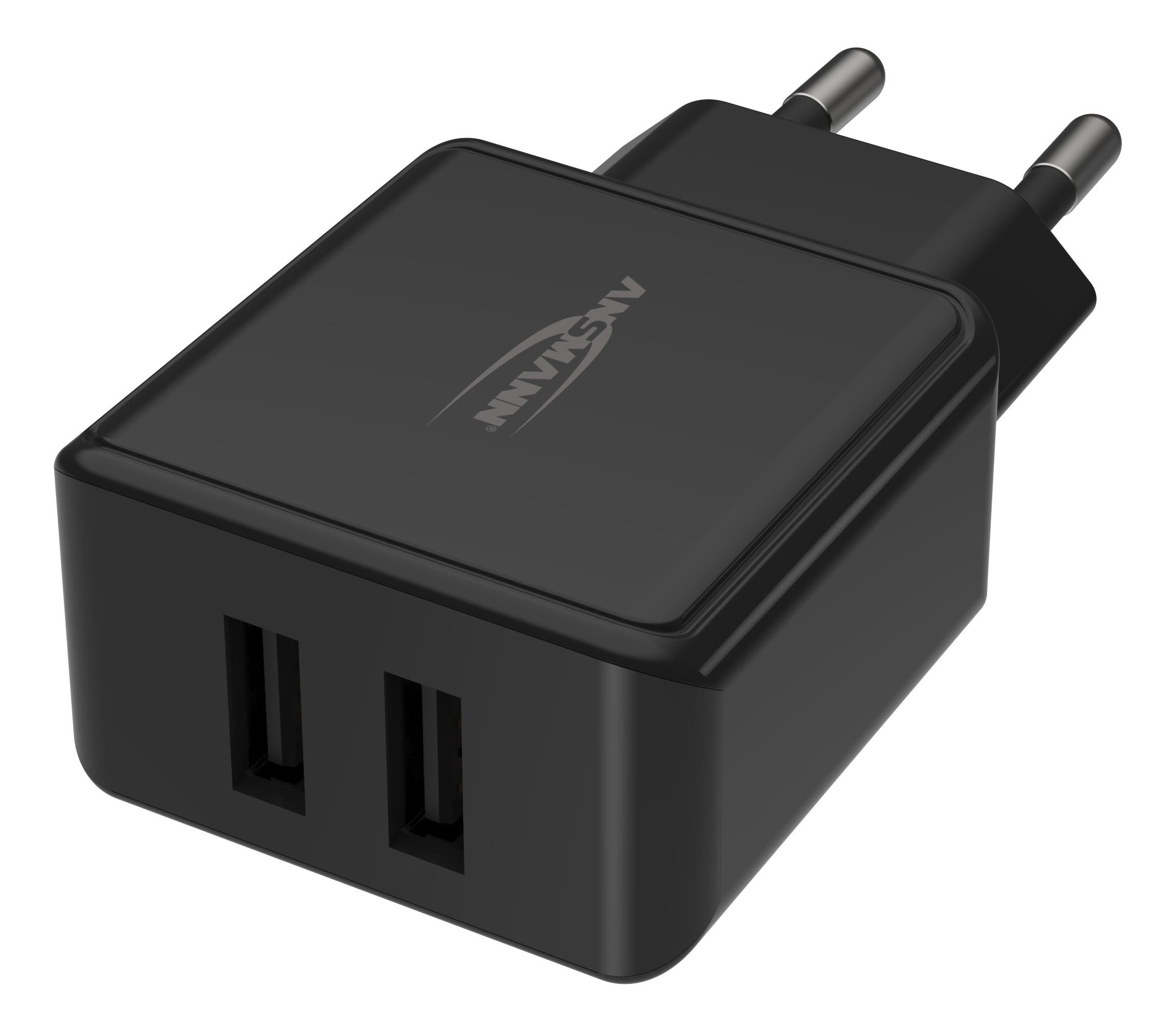 ANSMANN HC212 - Strømadapter - 12 watt - 2400 mA - 2 utgangskontakter (USB) - svart