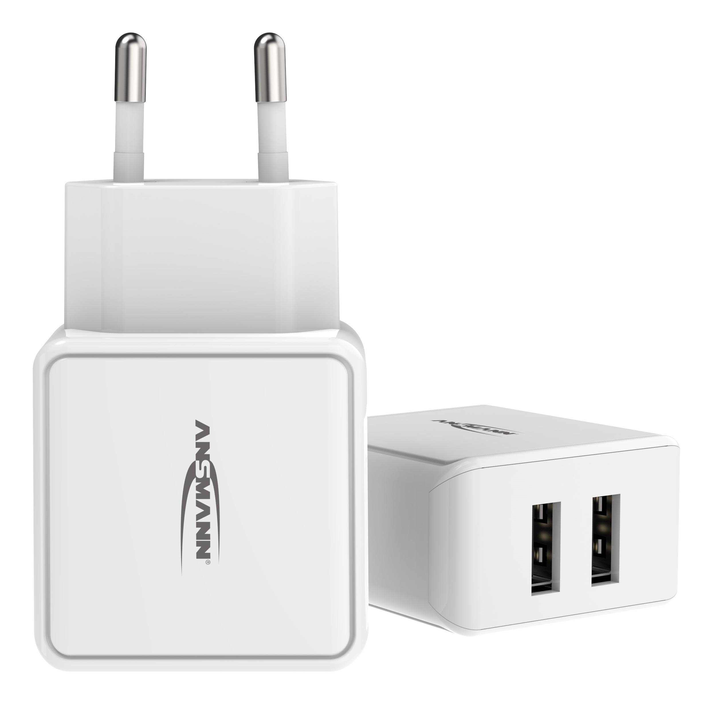 ANSMANN HC212 - Strømadapter - 12 watt - 2400 mA - 2 utgangskontakter (USB) - hvit