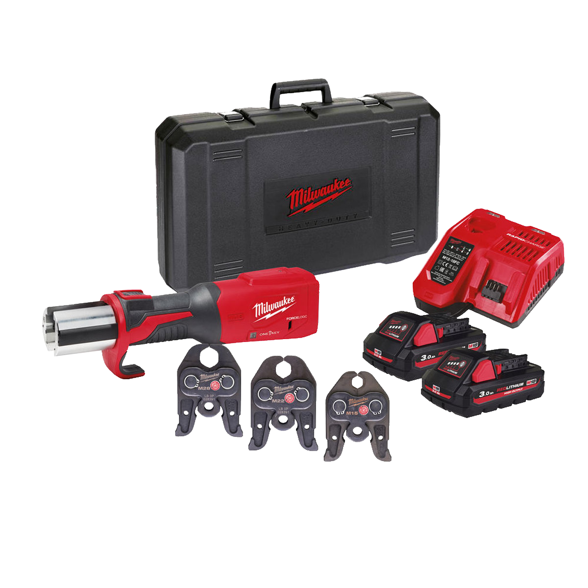 Milwaukee M18 ONEBLHPT-302C M-SET Pressmaskin med M-backar, batteri och laddare