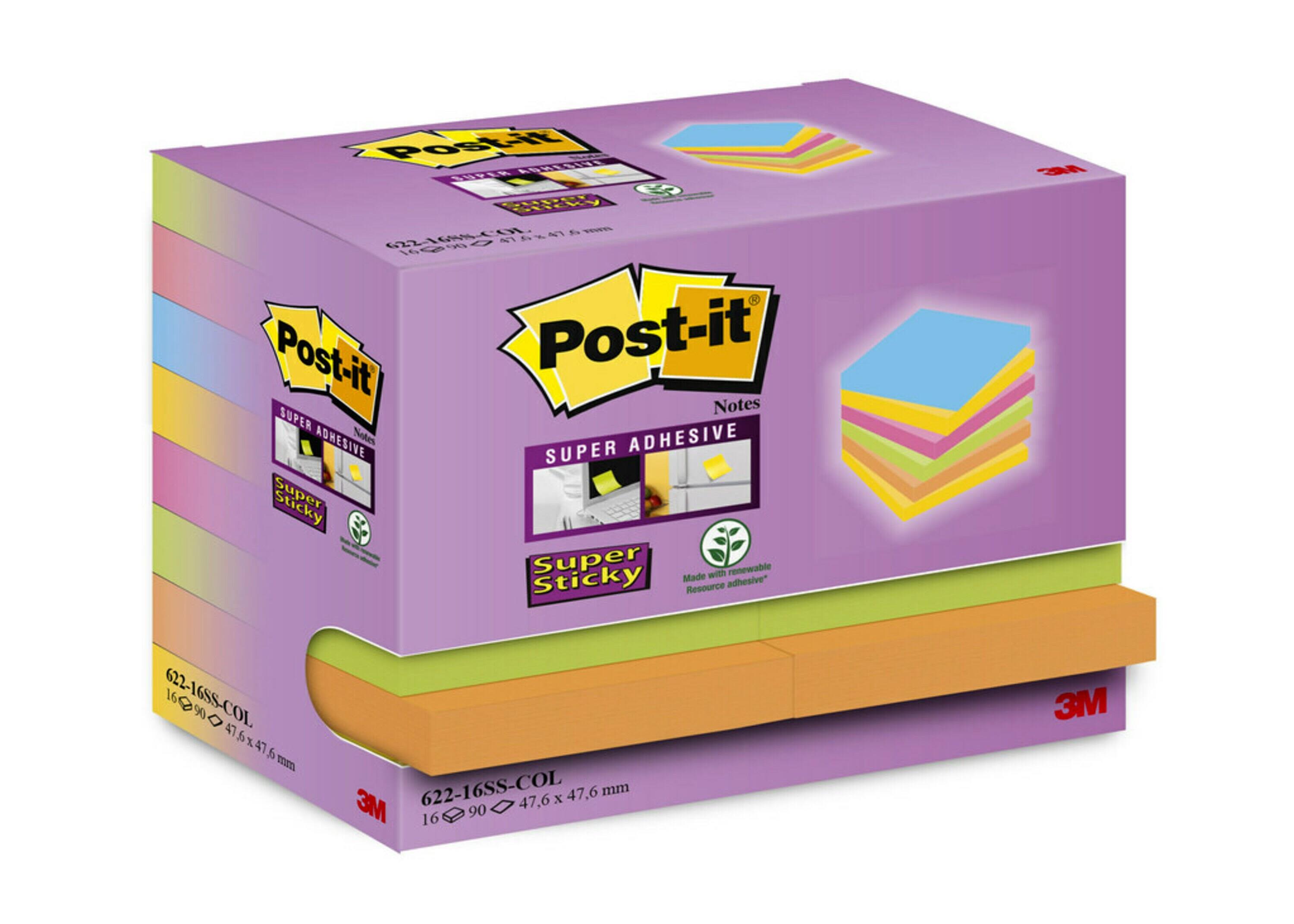 3M Super Sticky Colour Notes Notisblock 16 st