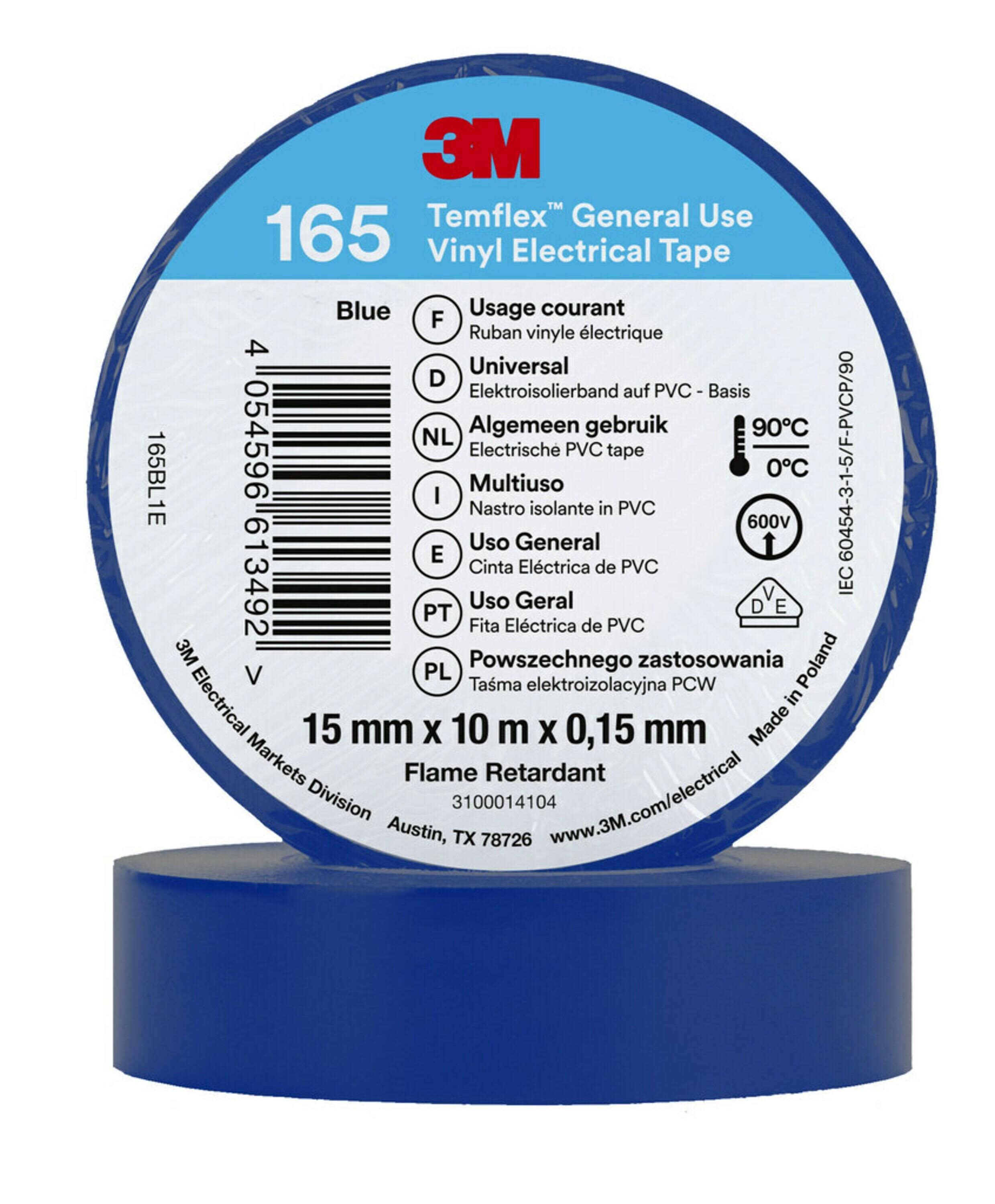 3M Temflex 165 Eltejp 10m x 15mm Blå