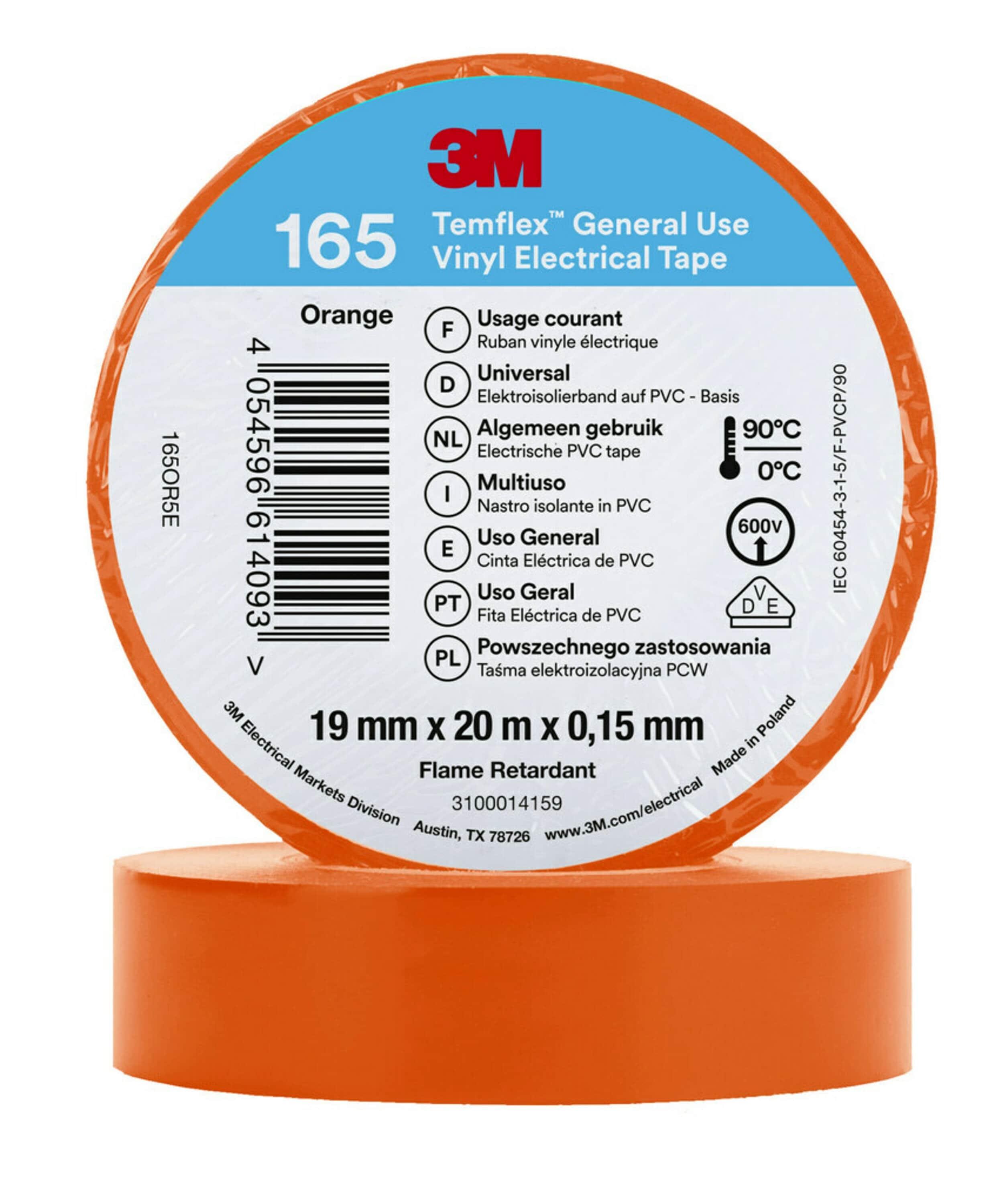3M Temflex 165 Eltejp 20m x 19mm Orange