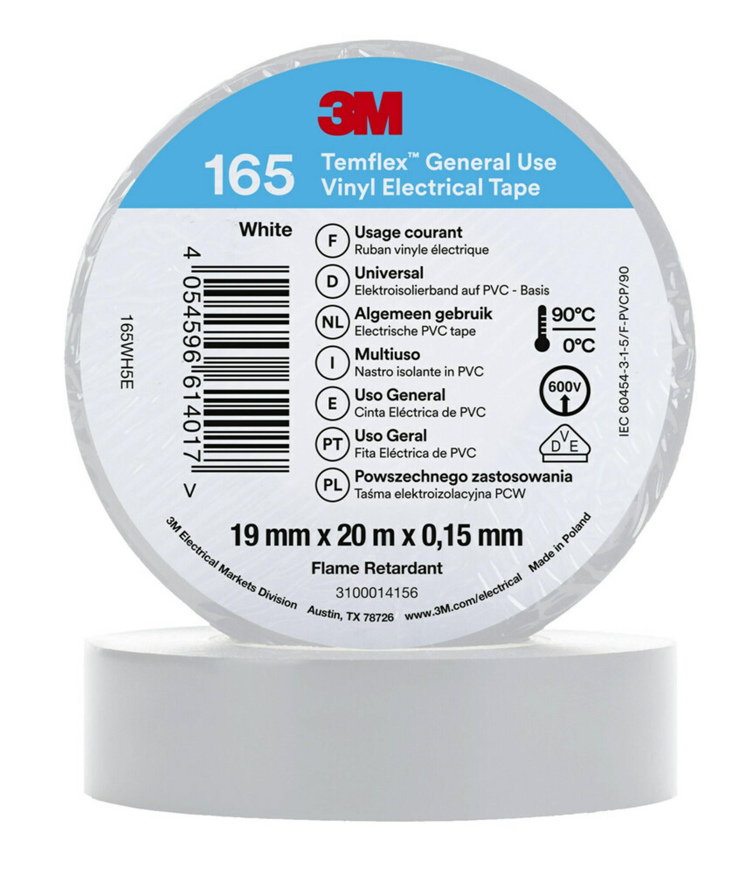 3M Temflex 165 Eltejp 20m x 19mm Vit