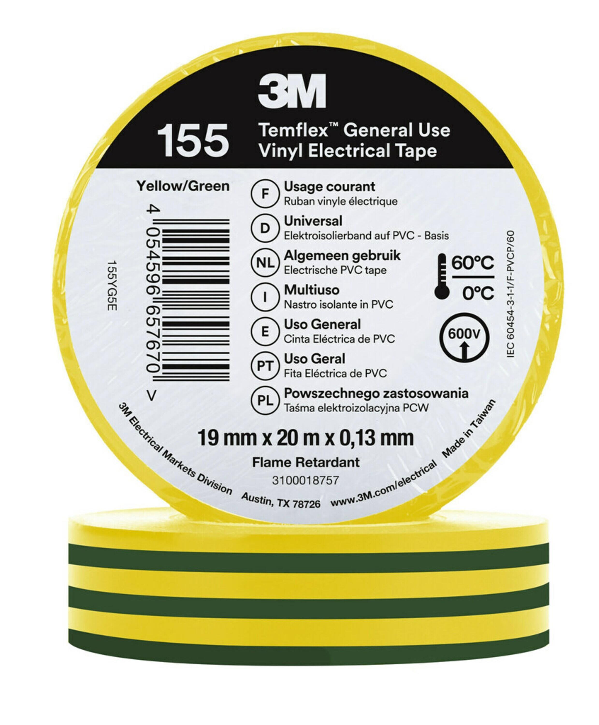 3M Temflex 165 Eltejp 10m x 15mm Gul/Grön
