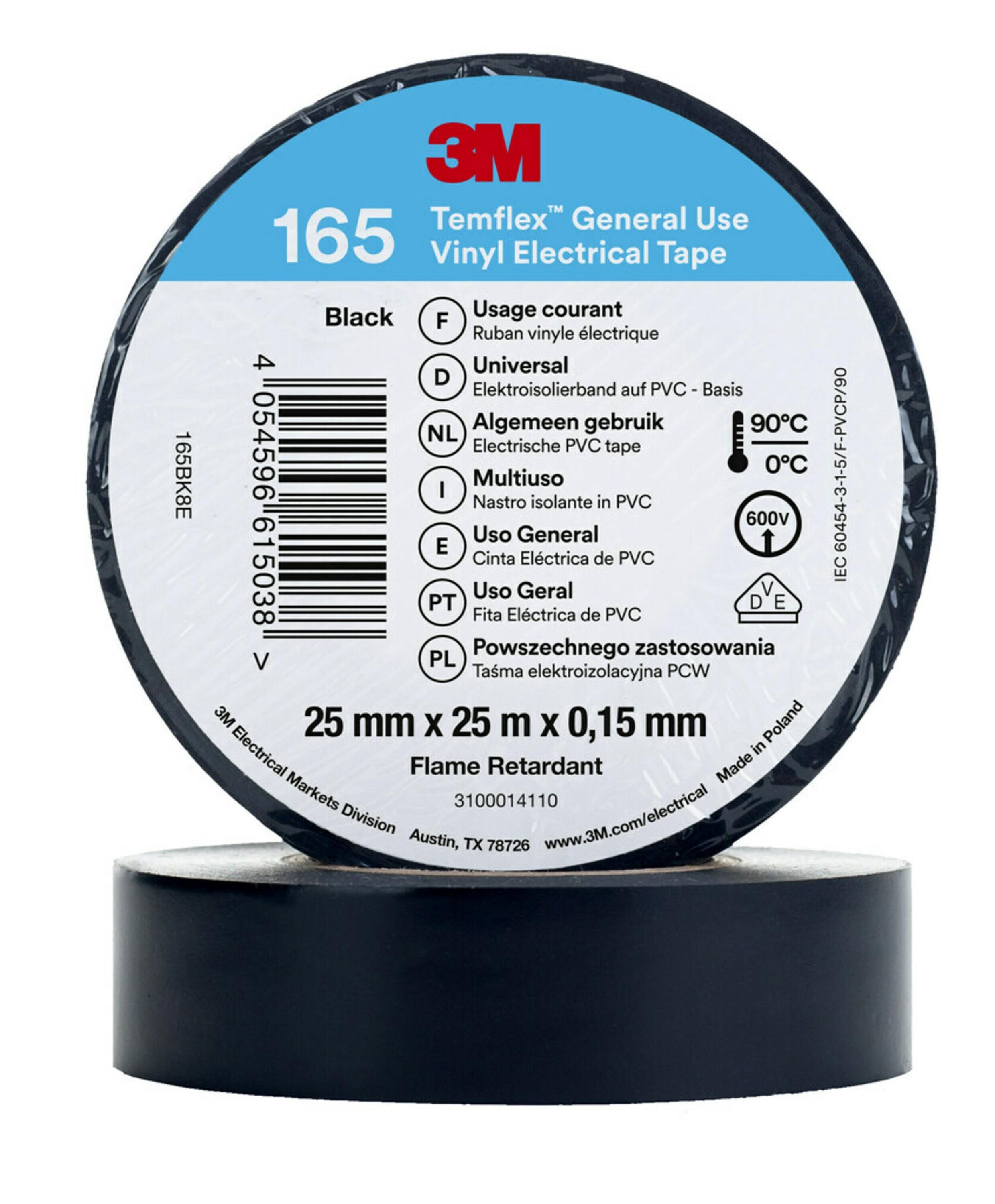 3M Temflex 165 Eltejp 20m x 19mm Gul/Grön